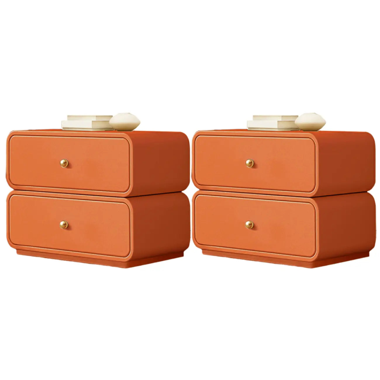 Modern White Faux Leather Rounded 2-Drawer Nightstand