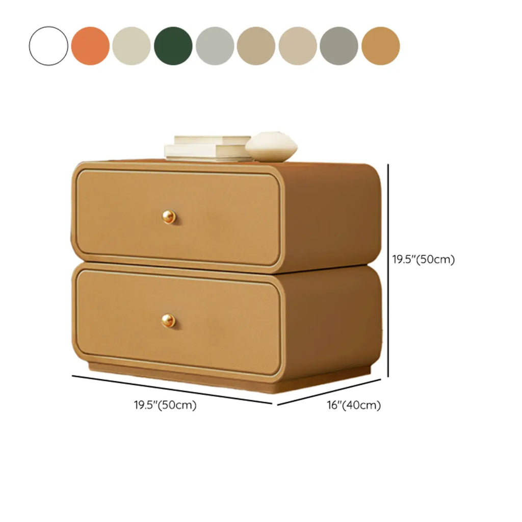 Modern White Faux Leather Rounded 2-Drawer Nightstand