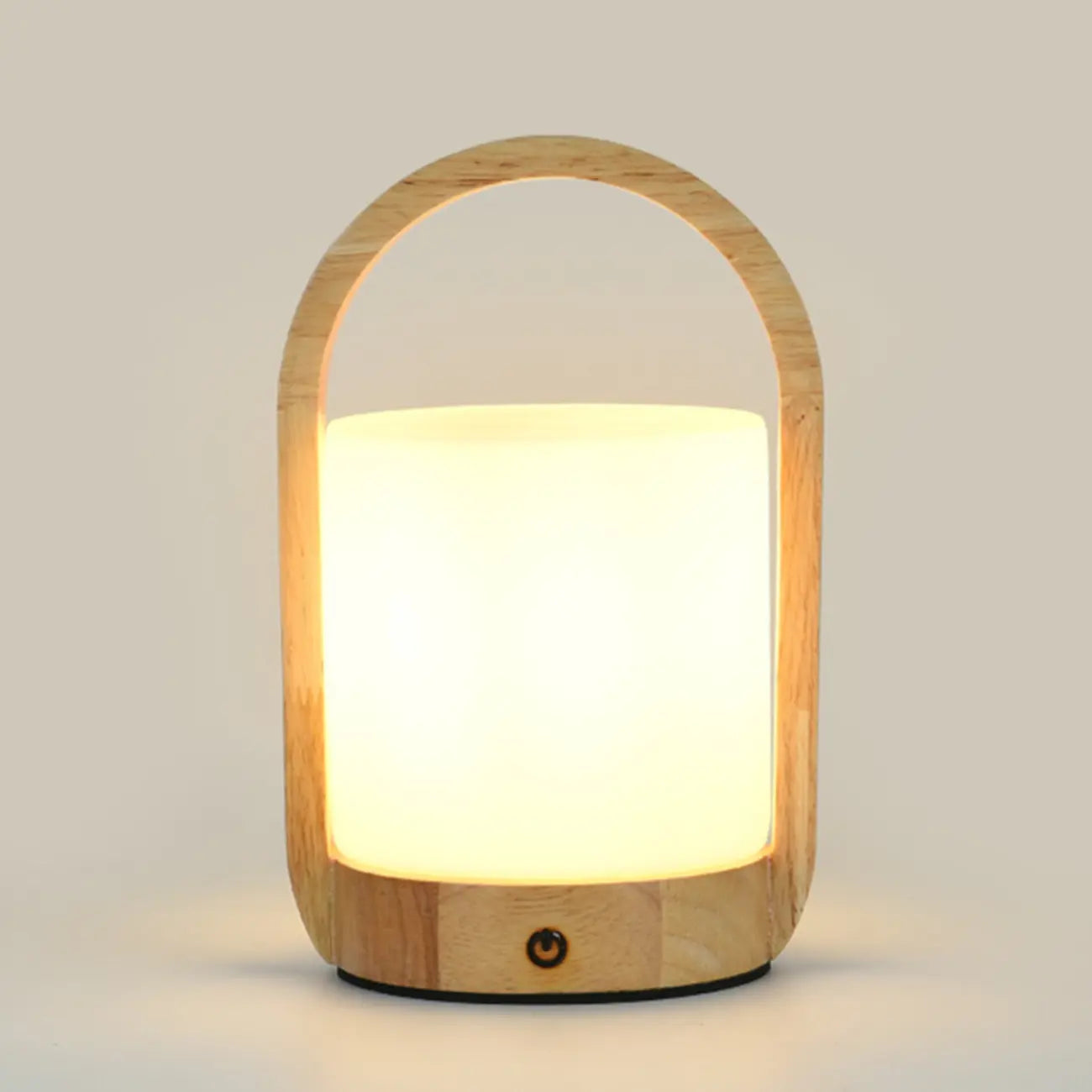 Natural Wood Barrel Glass Shade Cordless Table Lamp