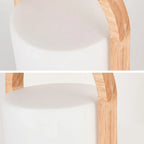 Natural Wood Barrel Glass Shade Cordless Table Lamp