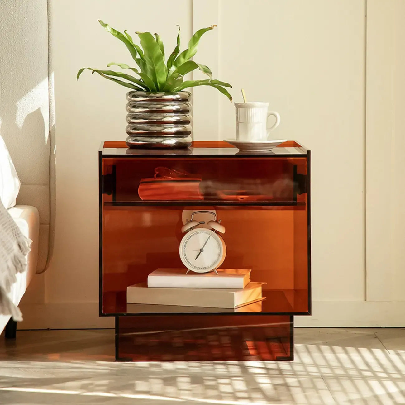 Modern Small Acrylic Nightstand with Drawer