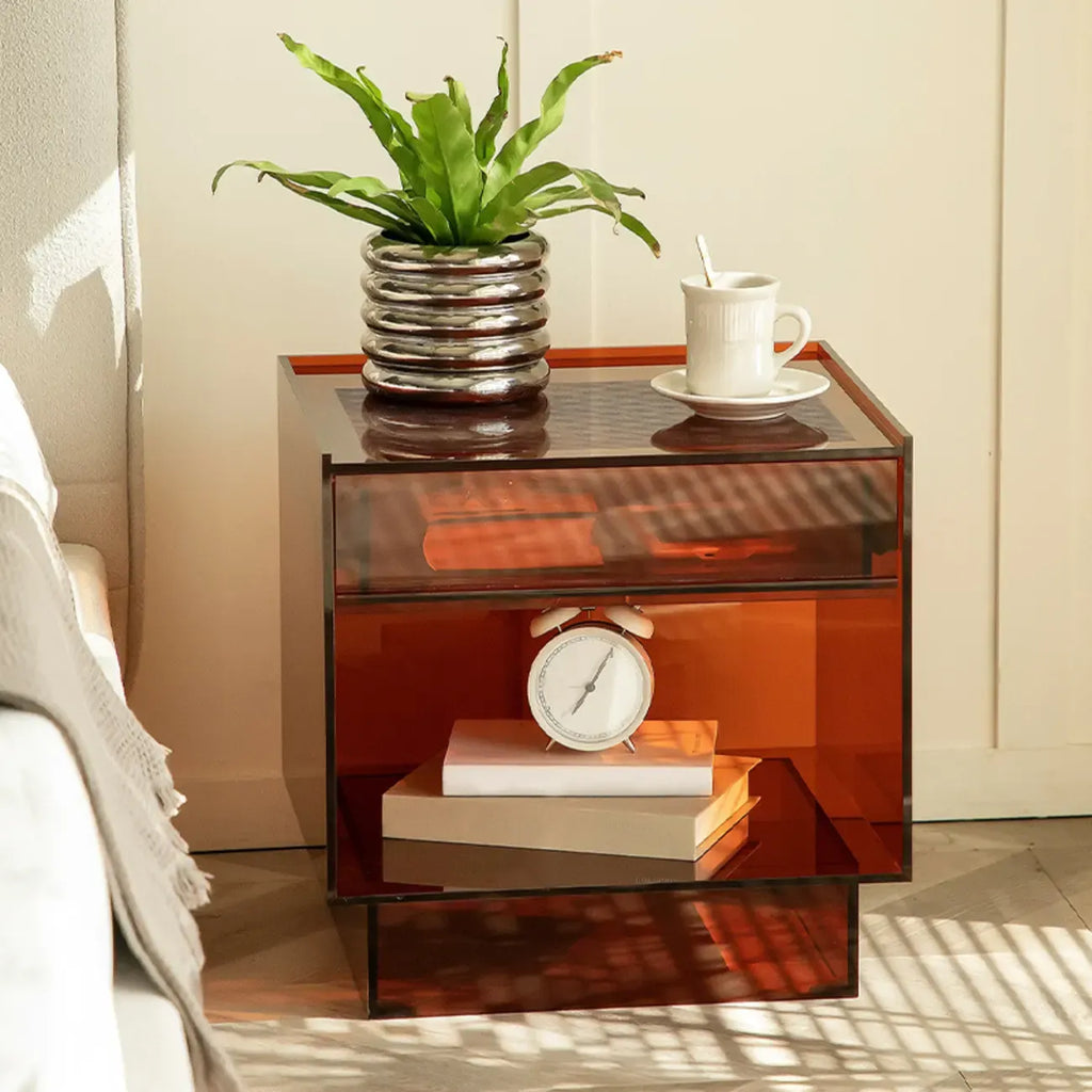 Modern Small Acrylic Nightstand with Drawer