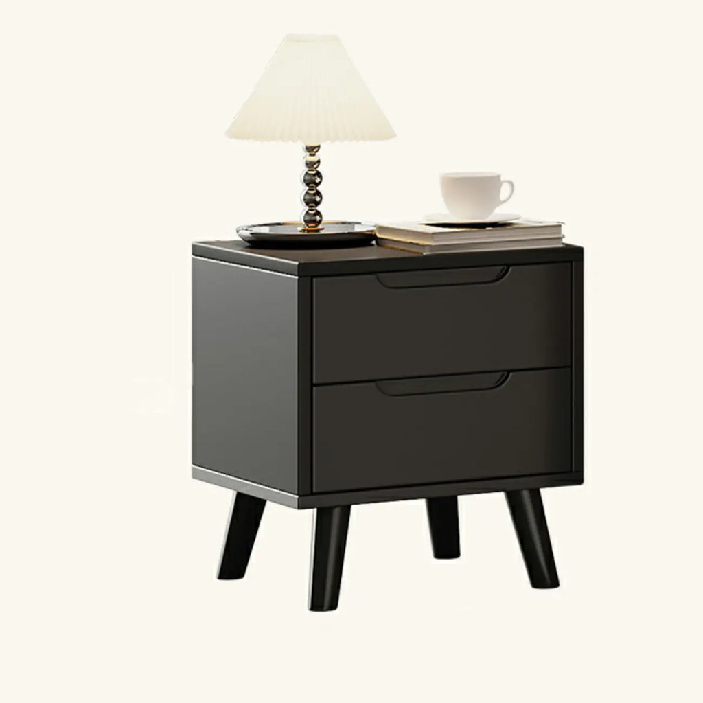 Narrow Black Wooden Drawer Storage Bedroom Nightstand