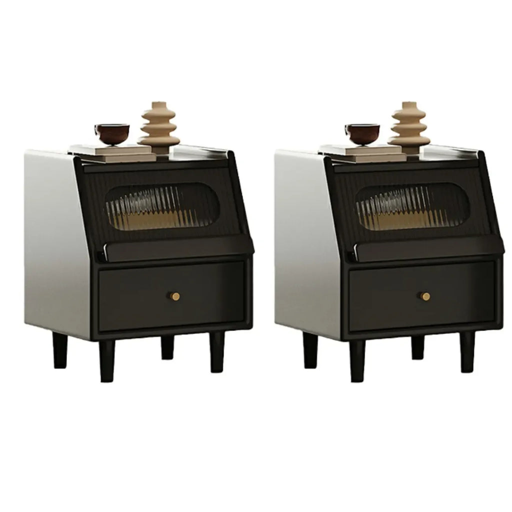 Narrow Black Wooden Drawer Storage Bedroom Nightstand