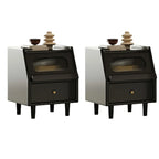 Narrow Black Wooden Drawer Storage Bedroom Nightstand