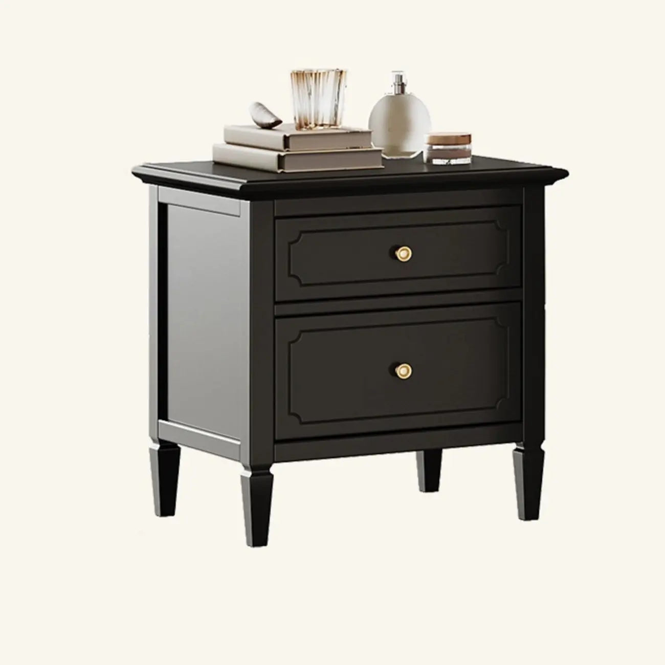 Narrow Black Wooden Drawer Storage Bedroom Nightstand