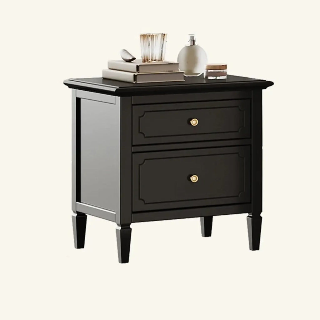 Narrow Black Wooden Drawer Storage Bedroom Nightstand
