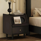 Narrow Black Wooden Drawer Storage Bedroom Nightstand