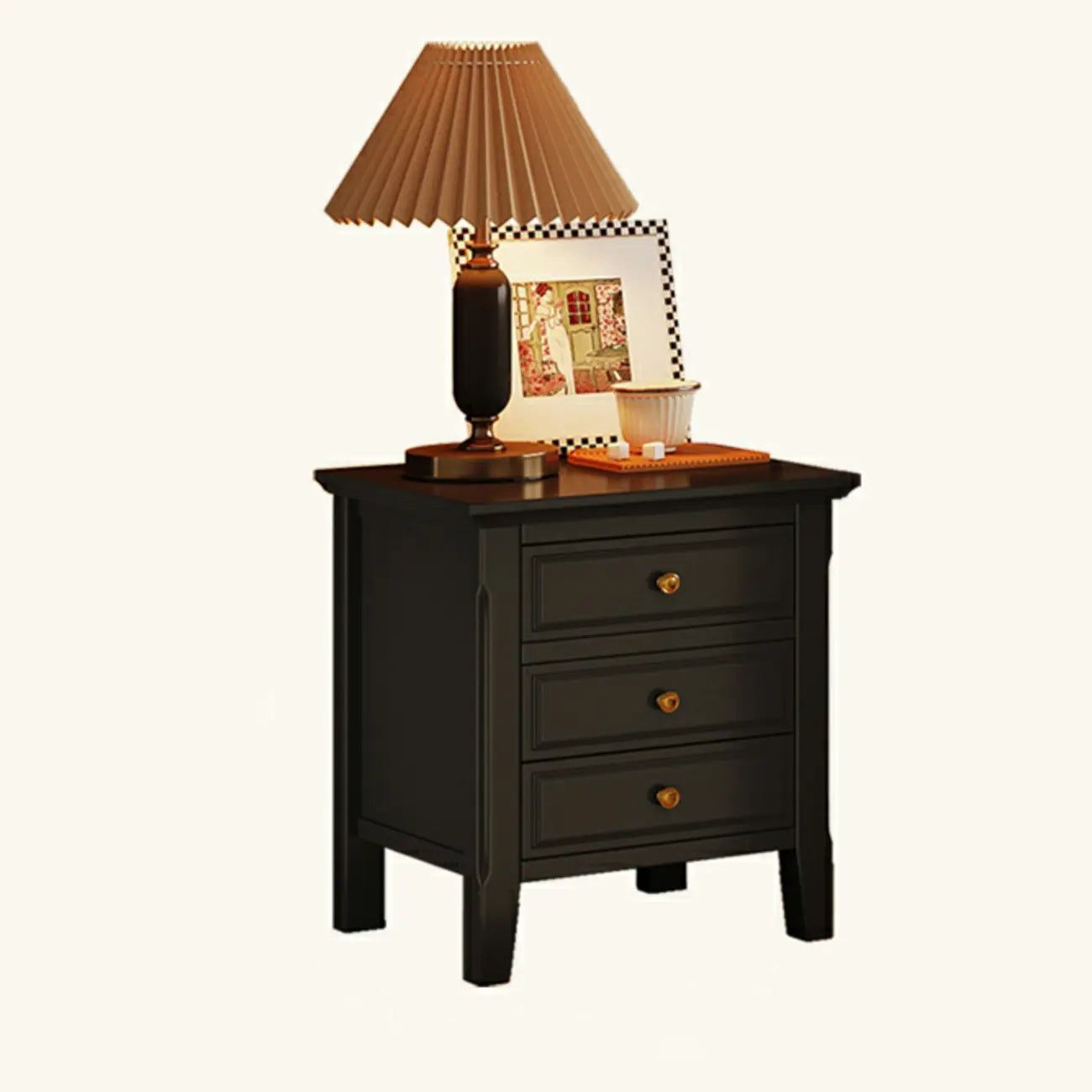 Narrow Black Wooden Drawer Storage Bedroom Nightstand