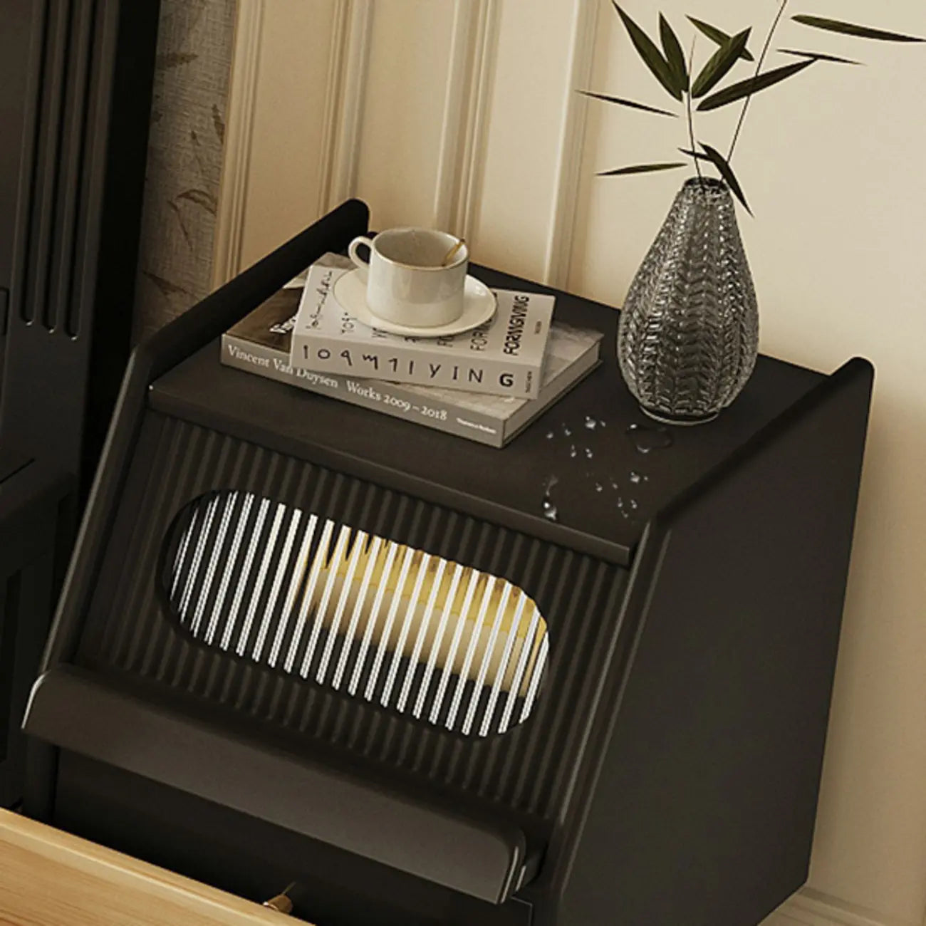 Narrow Black Wooden Drawer Storage Bedroom Nightstand