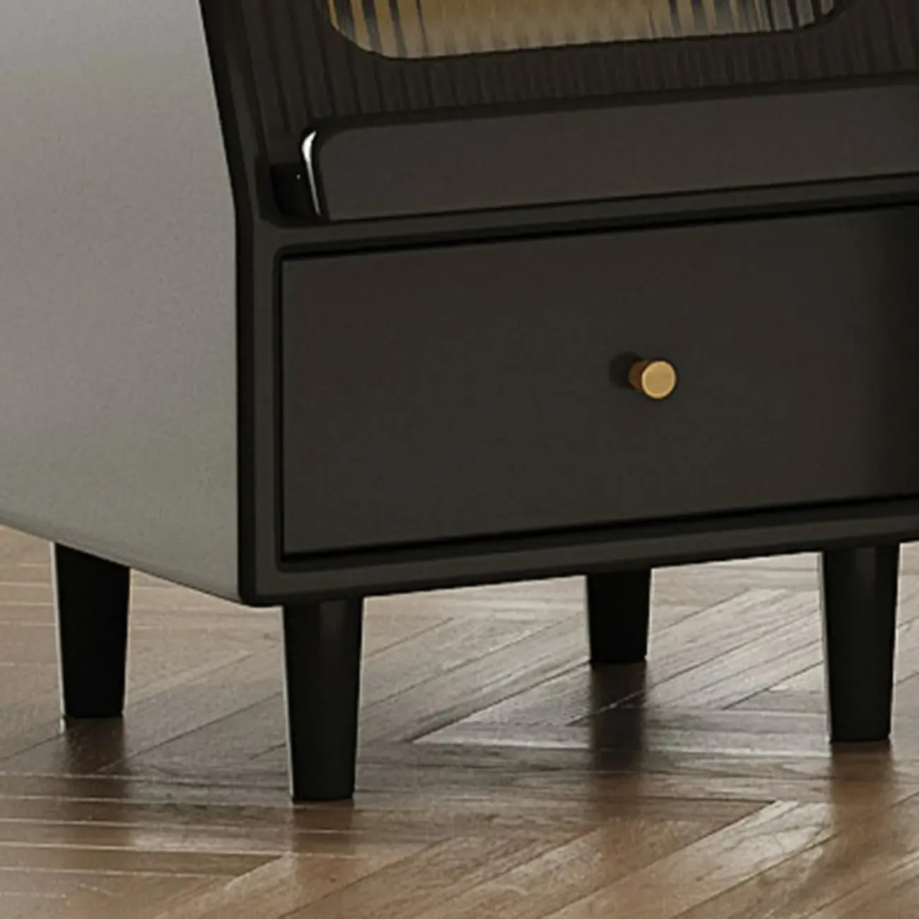 Narrow Black Wooden Drawer Storage Bedroom Nightstand