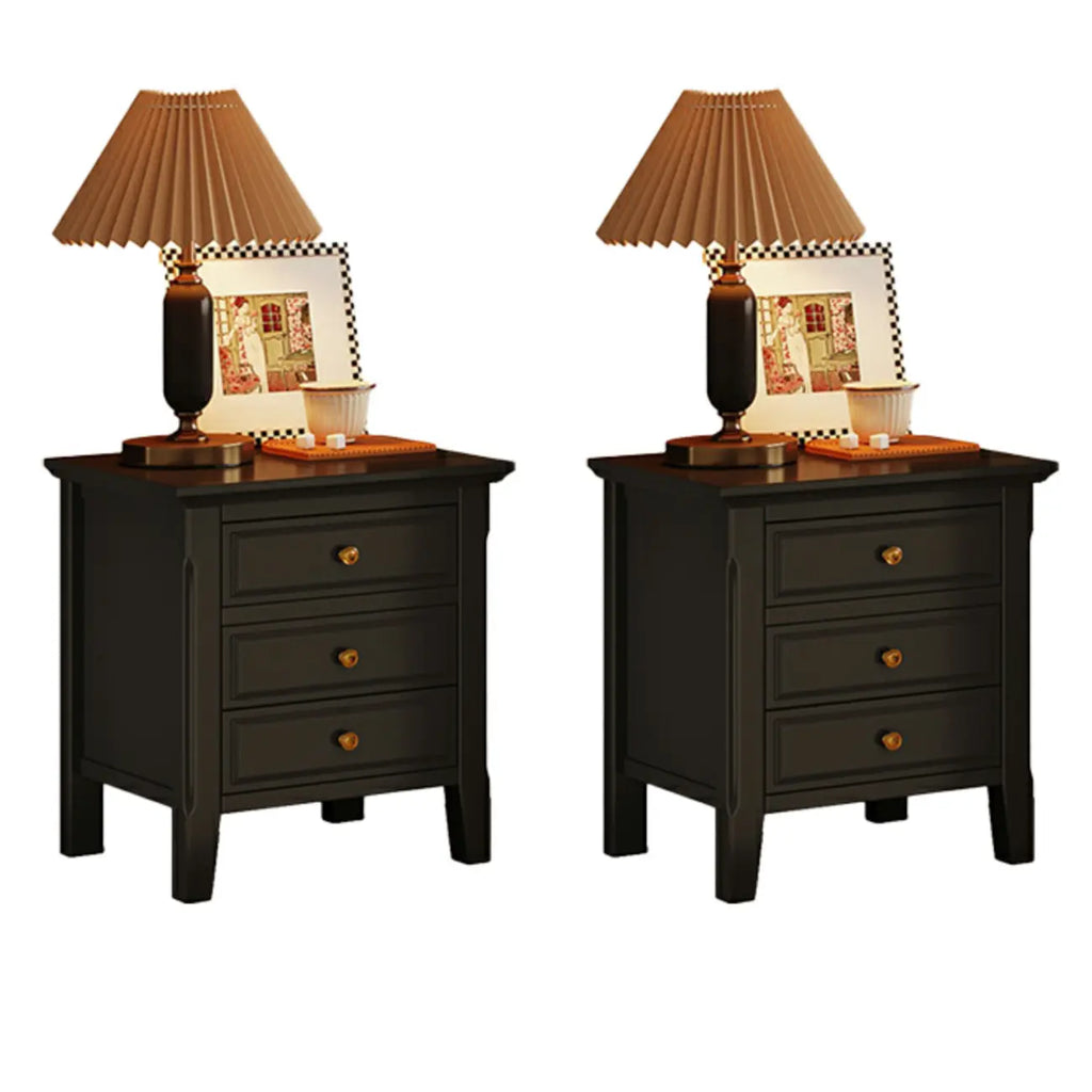 Narrow Black Wooden Drawer Storage Bedroom Nightstand