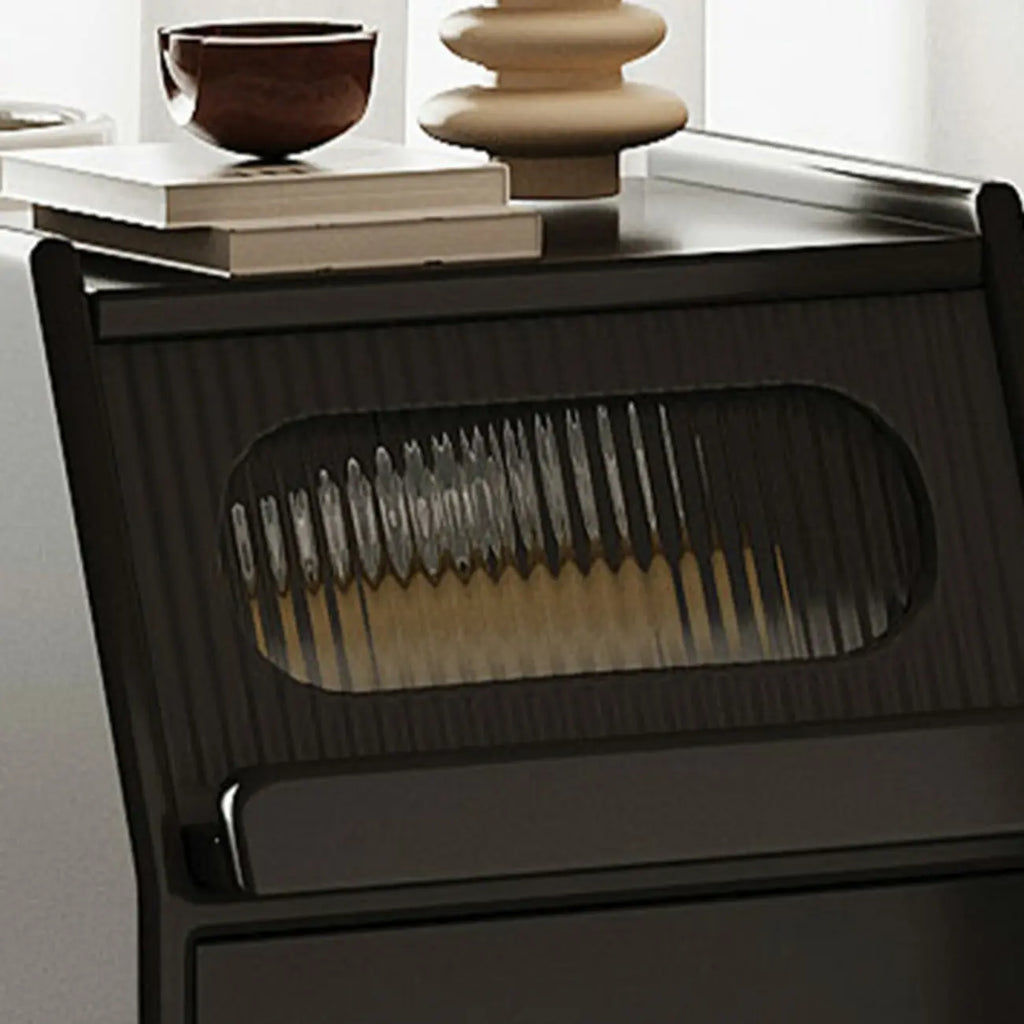 Narrow Black Wooden Drawer Storage Bedroom Nightstand