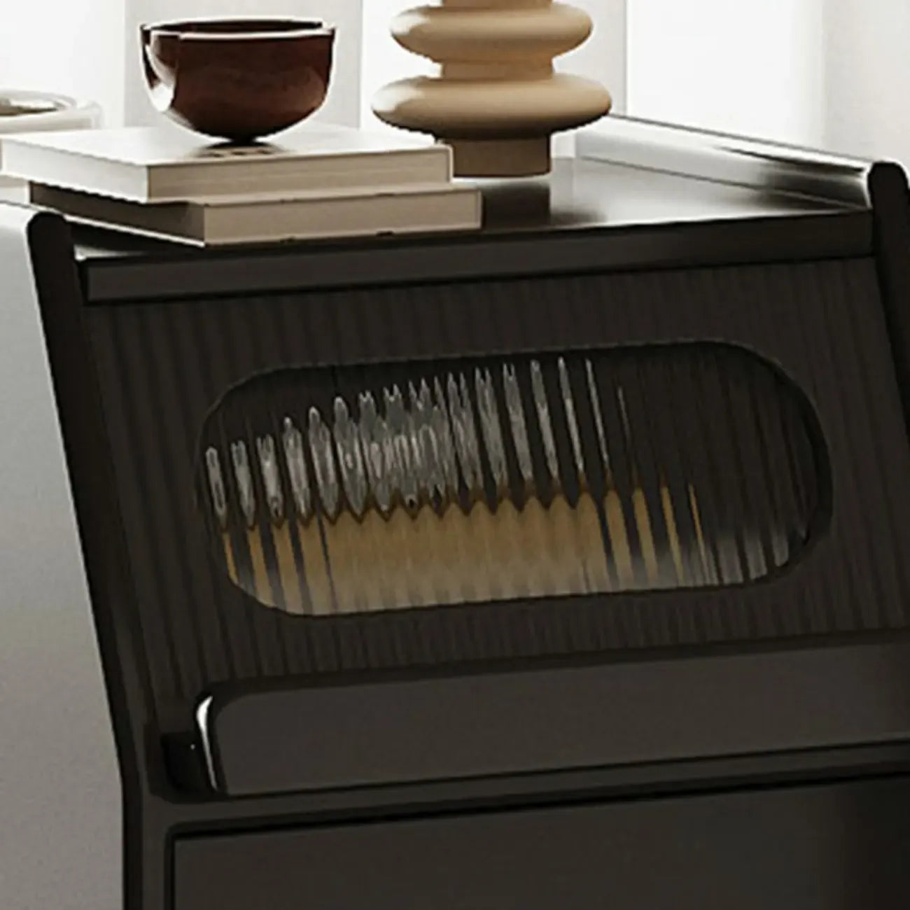 Narrow Black Wooden Drawer Storage Bedroom Nightstand