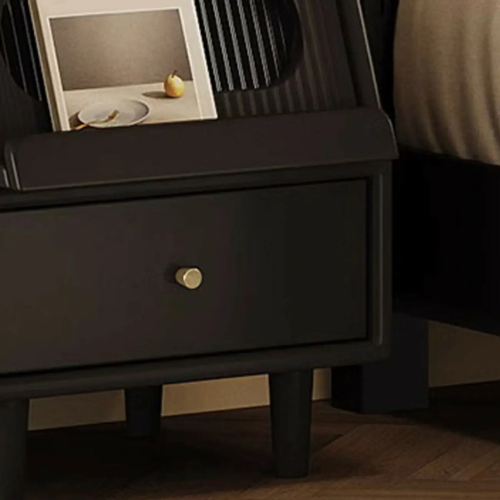 Narrow Black Wooden Drawer Storage Bedroom Nightstand
