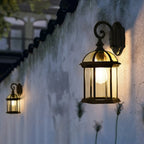 Modern Black Metal Outdoor Wall Light Clear Glass Lantern