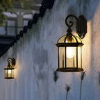 Modern Black Metal Outdoor Wall Light Clear Glass Lantern