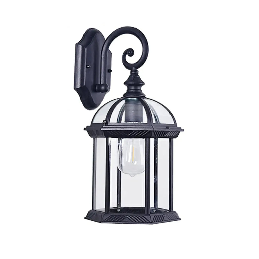 Modern Black Metal Outdoor Wall Light Clear Glass Lantern