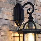 Modern Black Metal Outdoor Wall Light Clear Glass Lantern