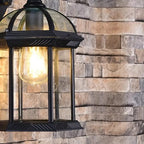 Modern Black Metal Outdoor Wall Light Clear Glass Lantern