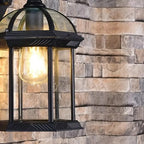 Modern Black Metal Outdoor Wall Light Clear Glass Lantern