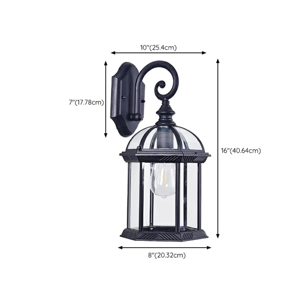 Modern Black Metal Outdoor Wall Light Clear Glass Lantern