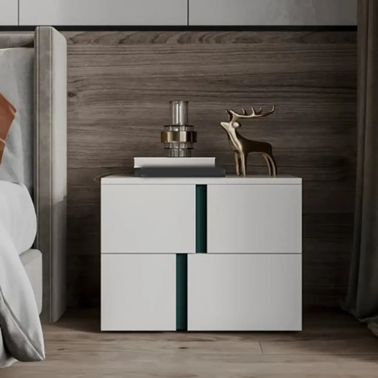 Modern Handle Free Brown Wood 2-Drawer Nightstand