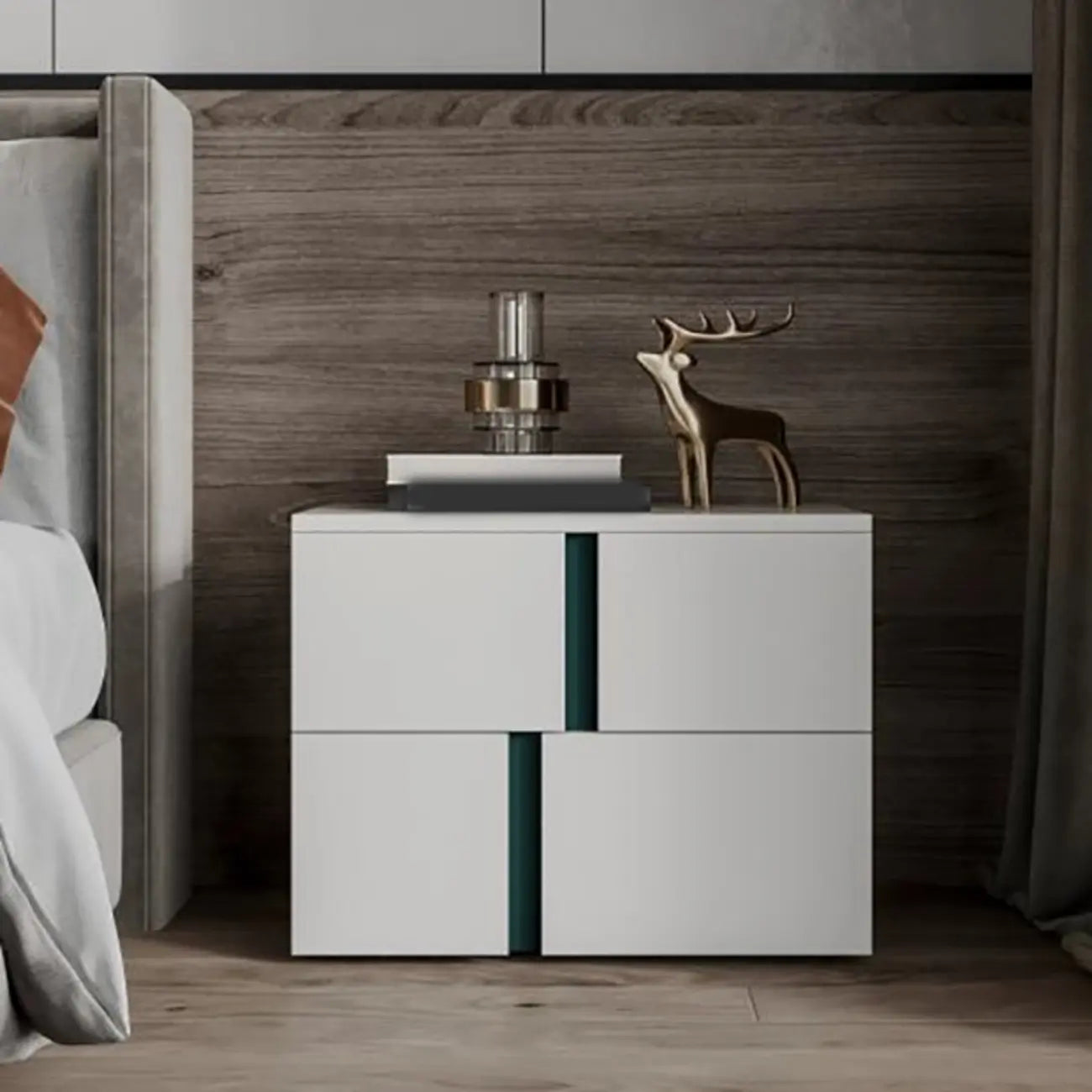 Modern Handle Free Brown Wood 2-Drawer Nightstand