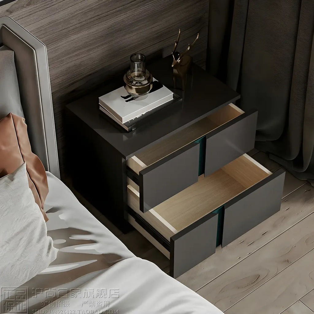 Modern Handle Free Brown Wood 2-Drawer Nightstand