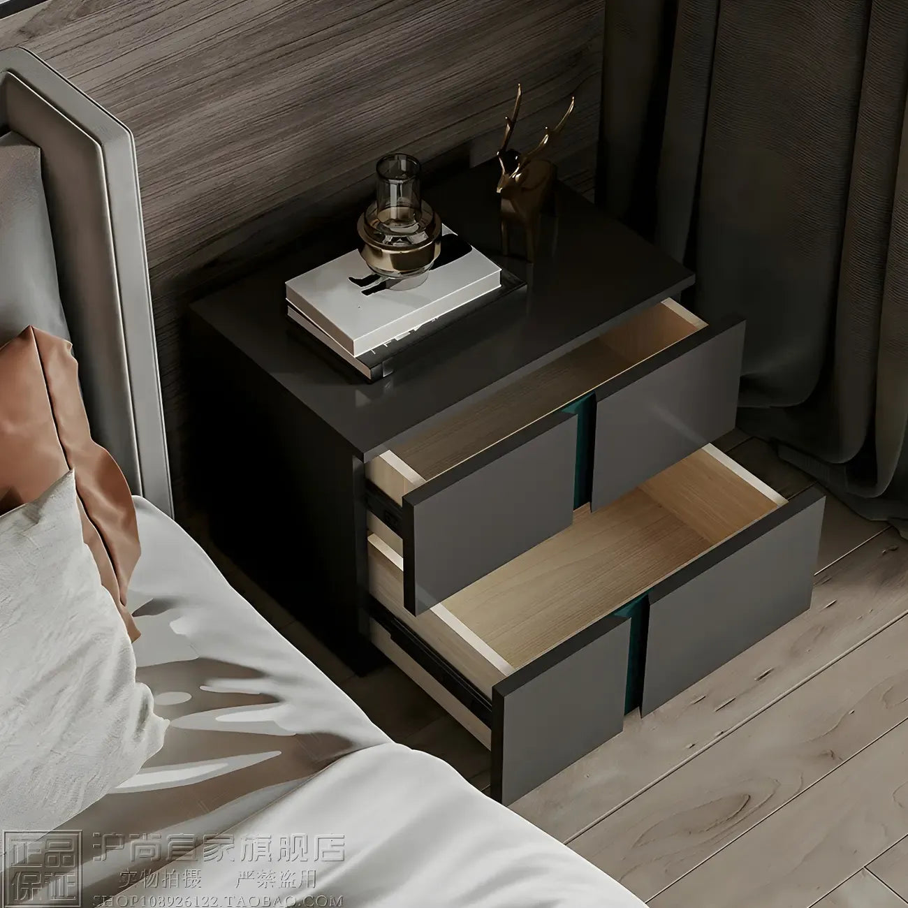 Modern Handle Free Brown Wood 2-Drawer Nightstand