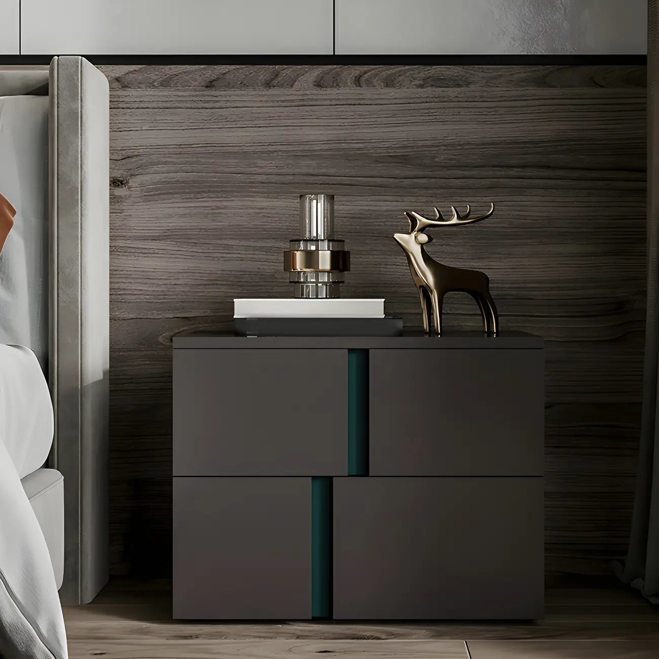 Modern Handle Free Brown Wood 2-Drawer Nightstand