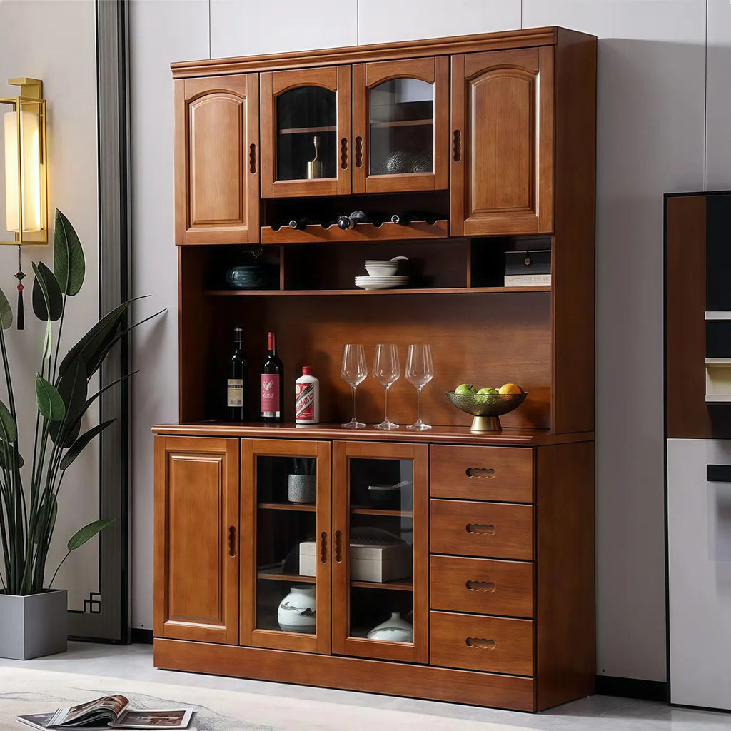 Kitchen Wooden White Cabinet Sideboard Built-in Wine Rack