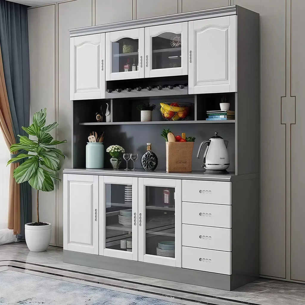 Kitchen Wooden White Cabinet Sideboard Built-in Wine Rack