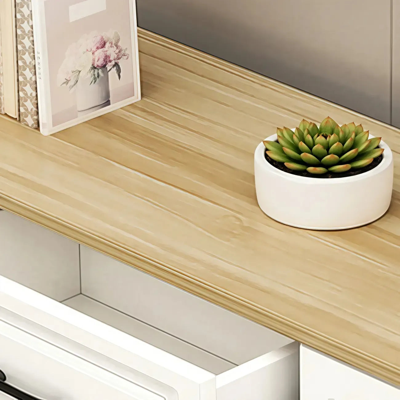 Modern Rectangular White 3-Drawer Wooden TV Stand