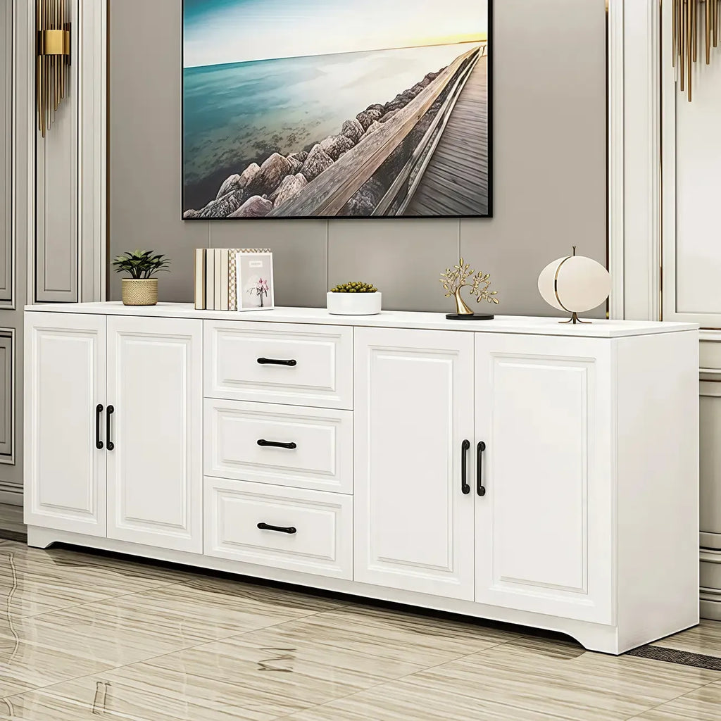 Modern Rectangular White 3-Drawer Wooden TV Stand