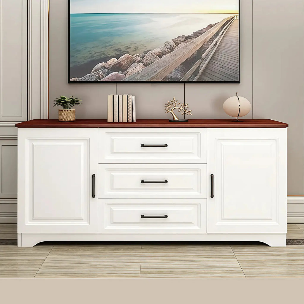 Modern Rectangular White 3-Drawer Wooden TV Stand