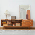 Long Scandinavian Cherry Wood TV Stand with Door