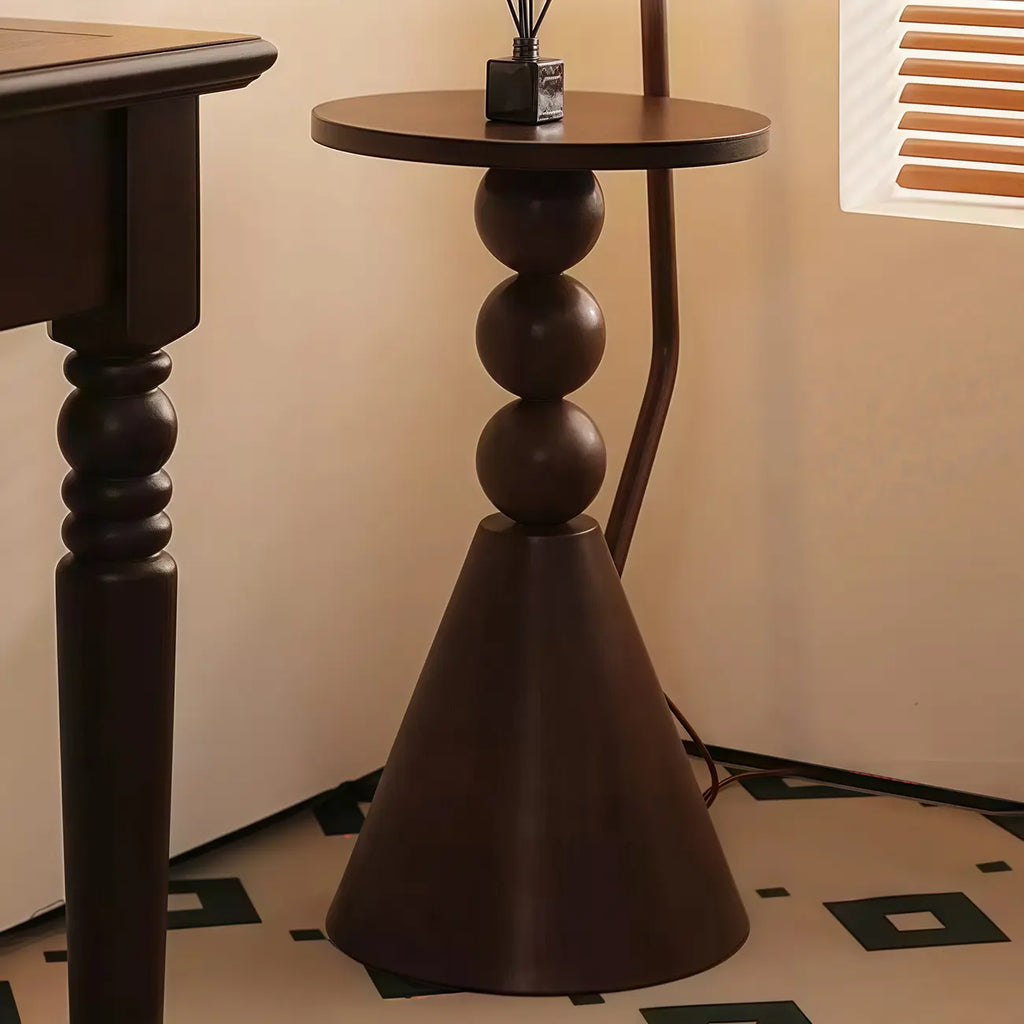 Adjustable Wooden Beige Dome Arc Floor Lamp with Table