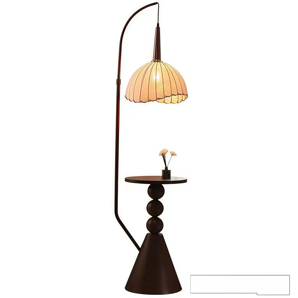 Adjustable Wooden Beige Dome Arc Floor Lamp with Table
