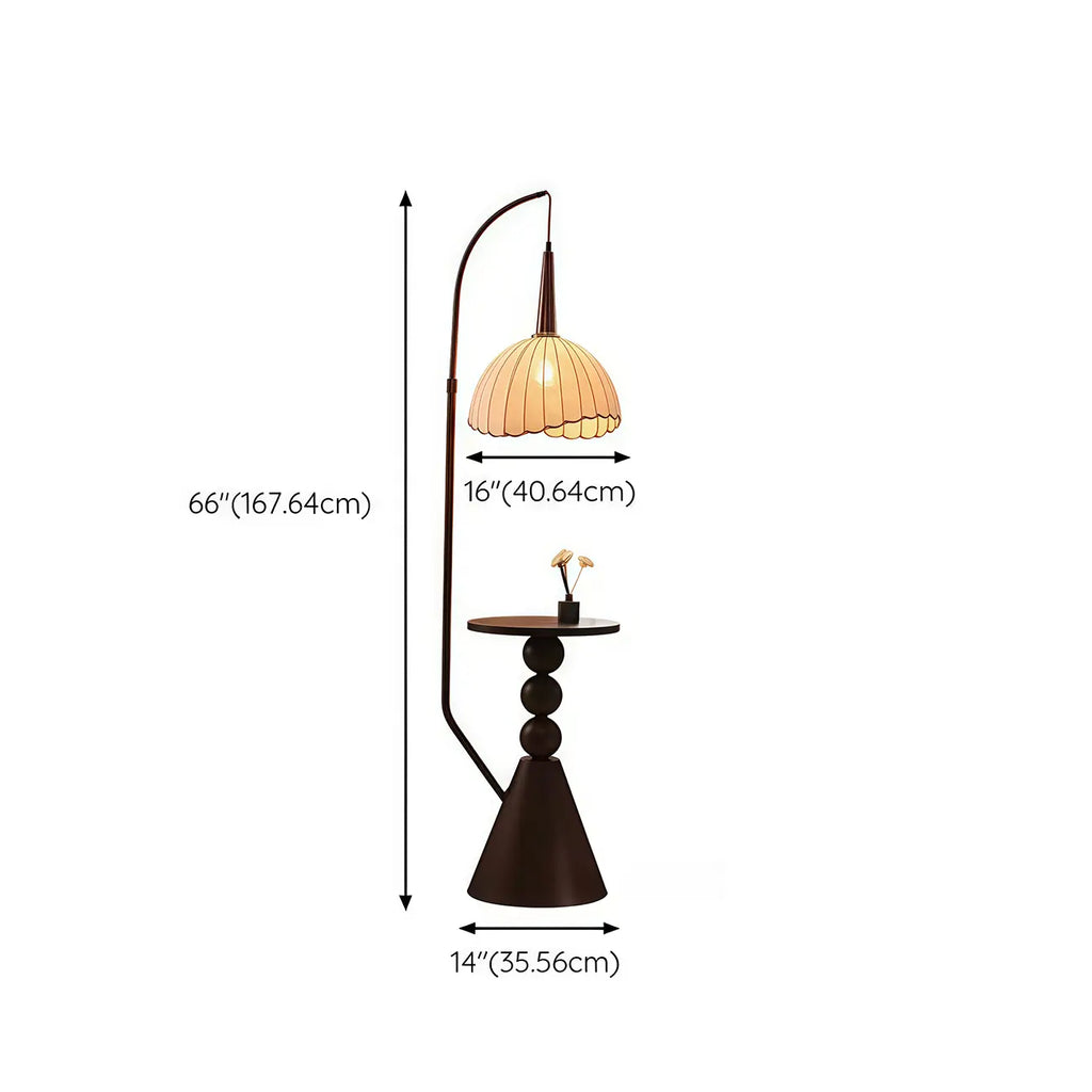 Adjustable Wooden Beige Dome Arc Floor Lamp with Table