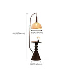 Adjustable Wooden Beige Dome Arc Floor Lamp with Table
