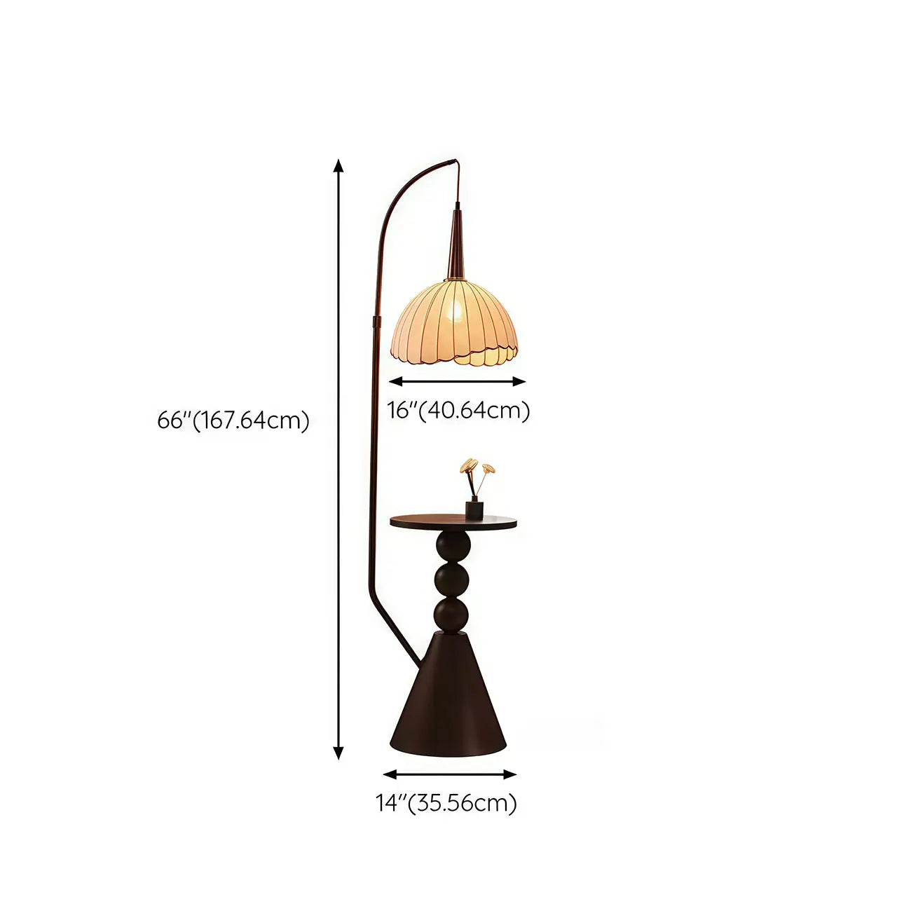 Adjustable Wooden Beige Dome Arc Floor Lamp with Table