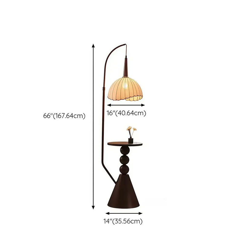 Adjustable Wooden Beige Dome Arc Floor Lamp with Table