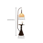 Adjustable Wooden Beige Dome Arc Floor Lamp with Table