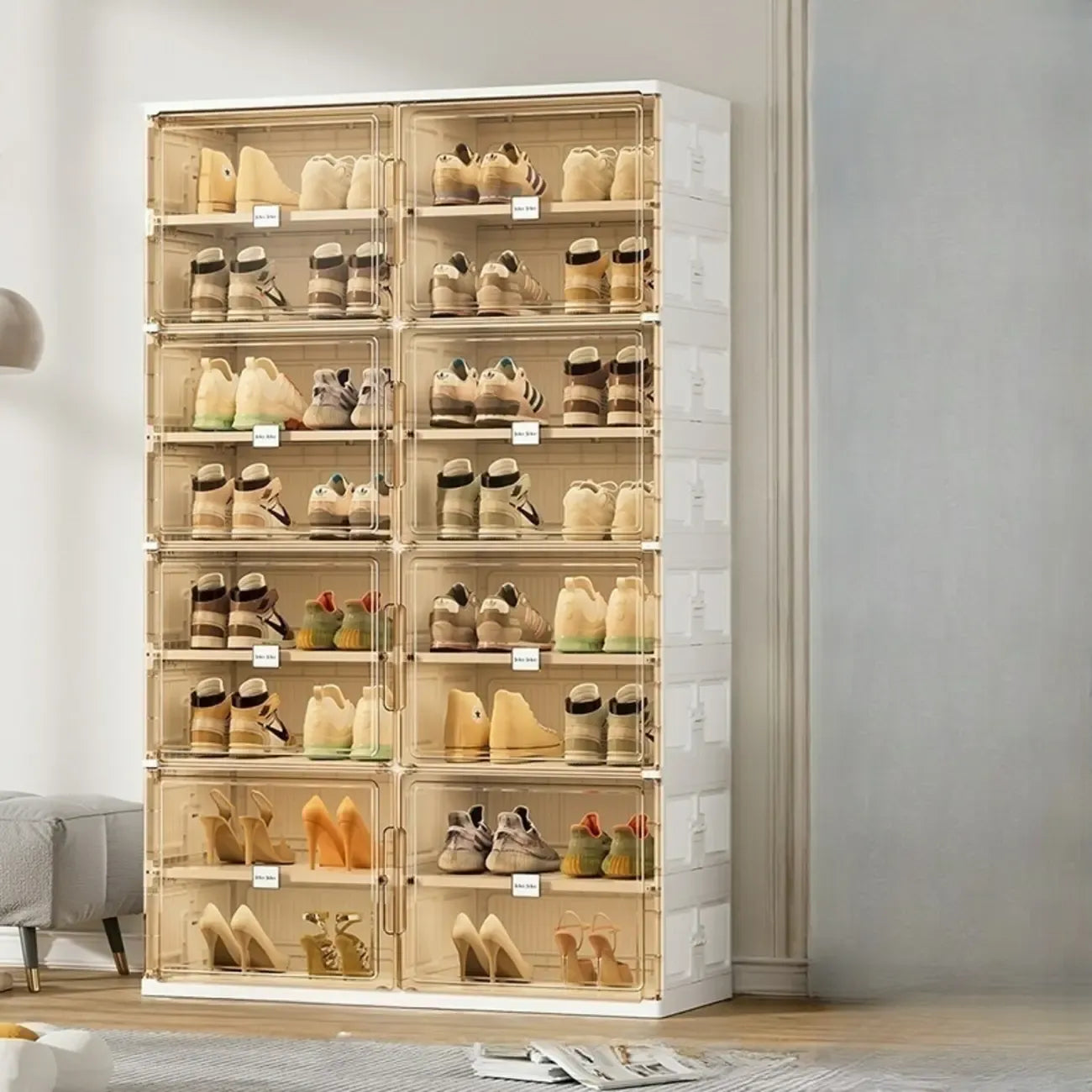 Glam White Plastic Stackable Shoe Organizer for Closet