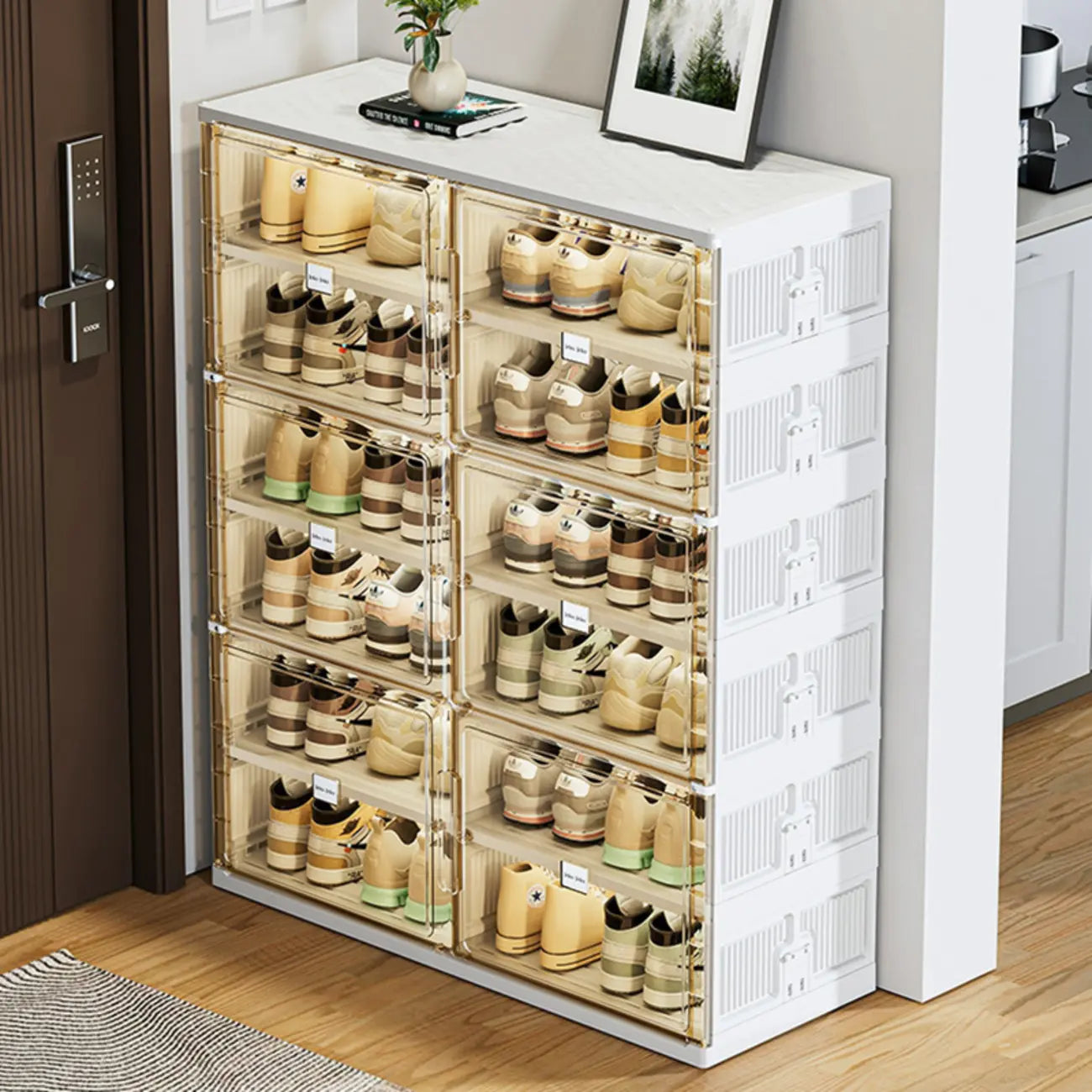 Glam White Plastic Stackable Shoe Organizer for Closet