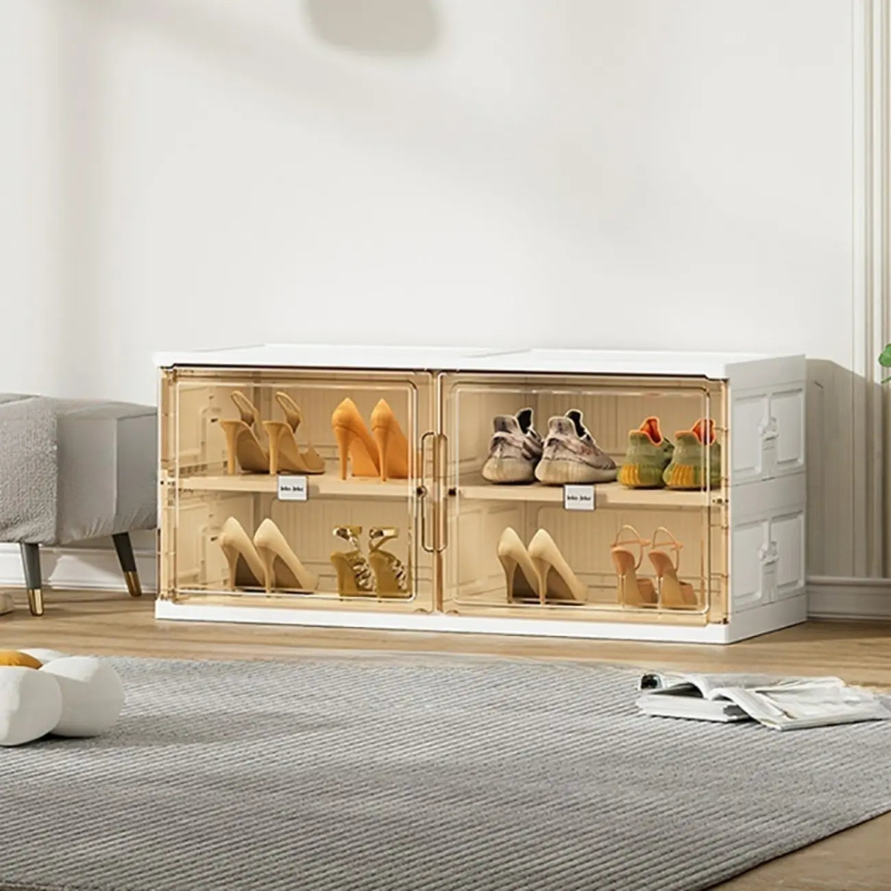 Glam White Plastic Stackable Shoe Organizer for Closet