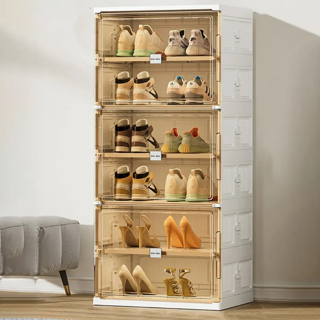 Glam White Plastic Stackable Shoe Organizer for Closet