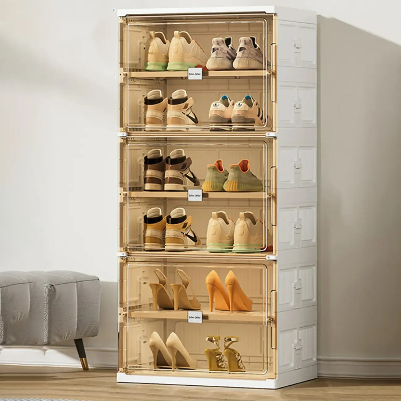 Glam White Plastic Stackable Shoe Organizer for Closet