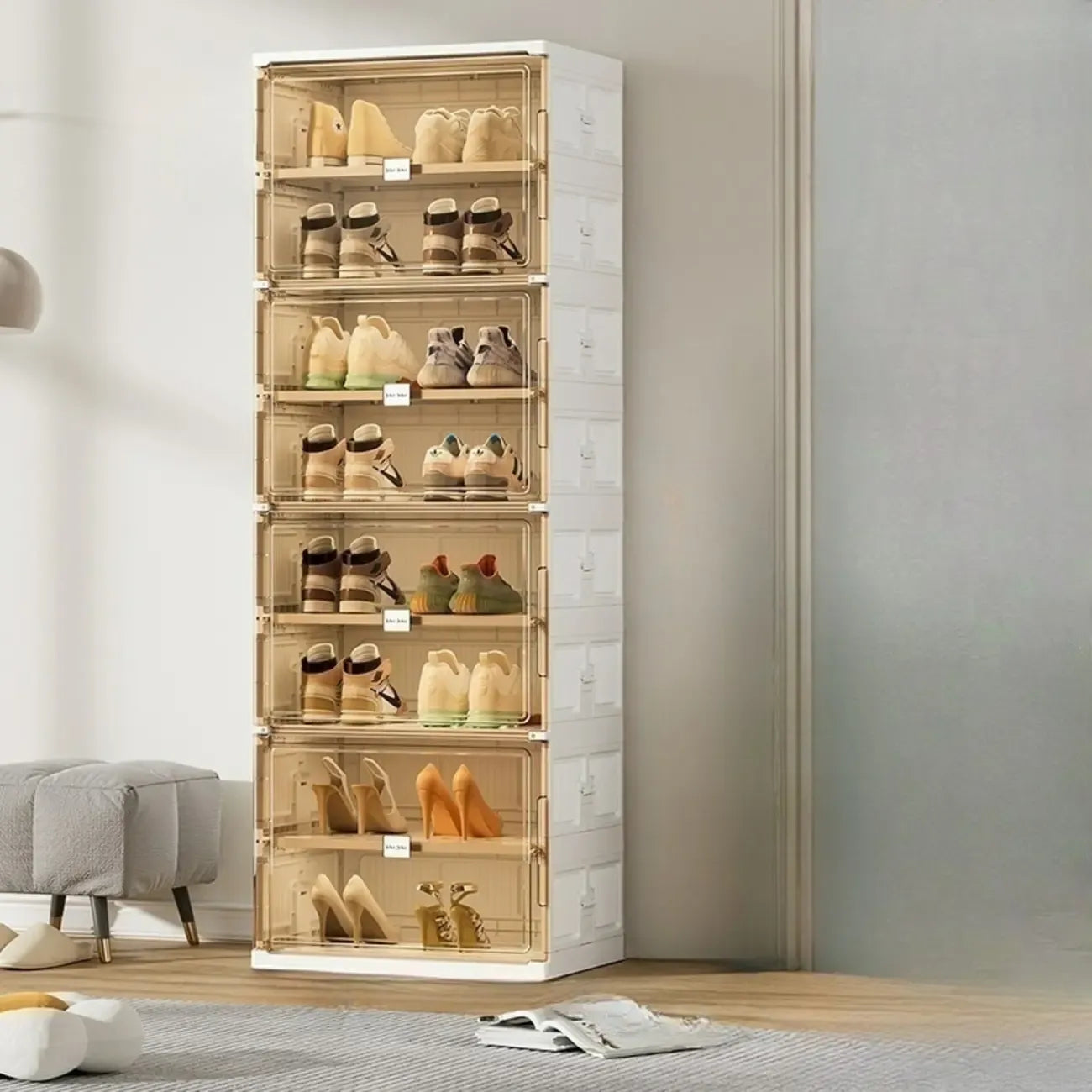 Glam White Plastic Stackable Shoe Organizer for Closet